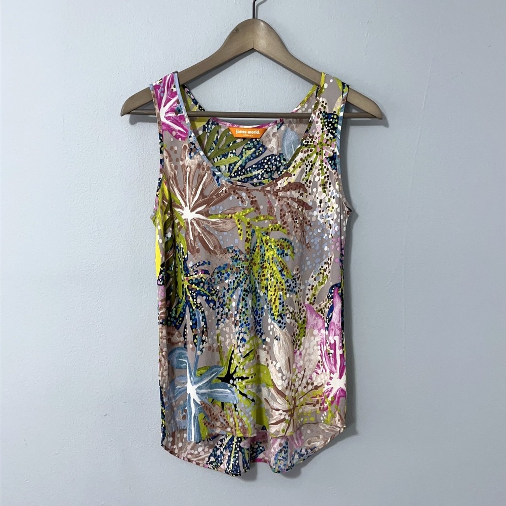 Jams World Tank Top Women Small Sea Leaf Print Rayon W655 SELE